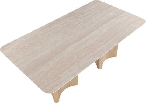 Iris 78" Natural Travertine Sintered Stone Top And Oak Veneer Base Dining Table, 1 Piece