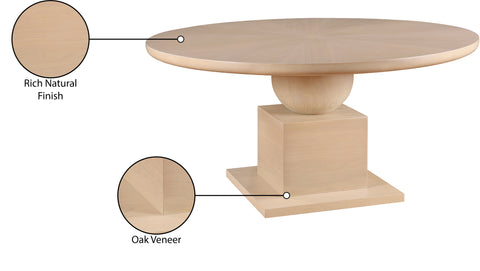 Urban 60" Natural Solid Wood And Oak Veneer Dining Table, 1 Piece