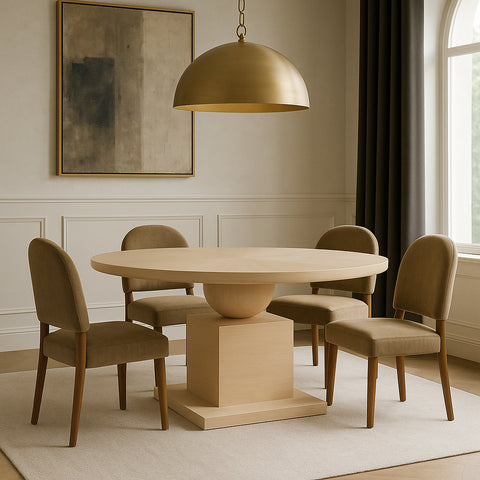 Urban 60" Natural Solid Wood And Oak Veneer Dining Table, 1 Piece