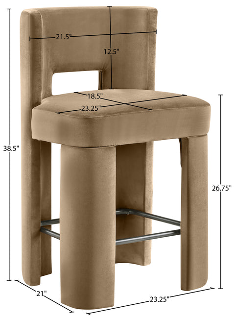 Linden Beige Velvet Performance Fabric Upholstered Counter Stool, 2-Piece