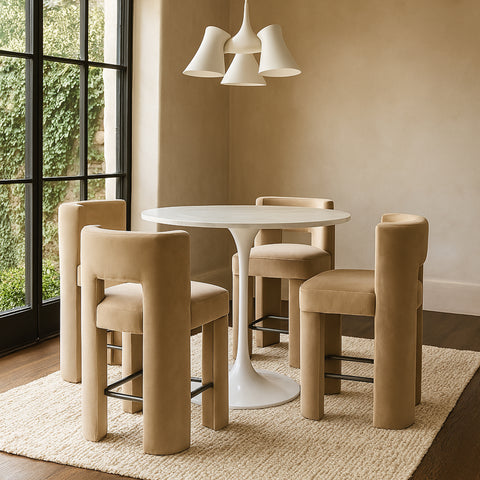 Linden Beige Velvet Performance Fabric Upholstered Counter Stool, 2-Piece