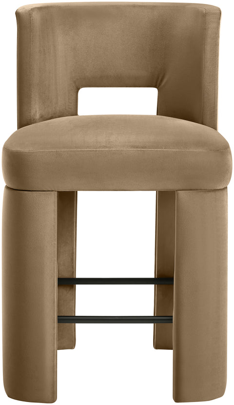 Linden Beige Velvet Performance Fabric Upholstered Counter Stool, 2-Piece