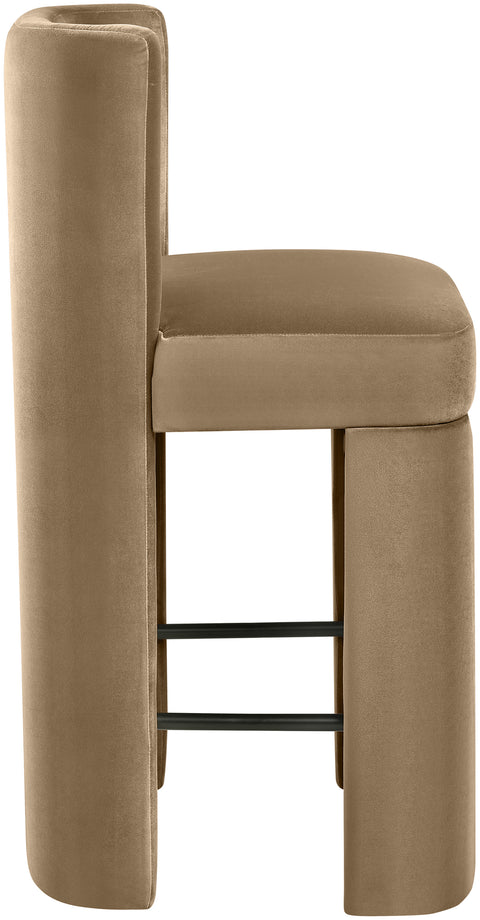 Linden Beige Velvet Performance Fabric Upholstered Counter Stool, 2-Piece