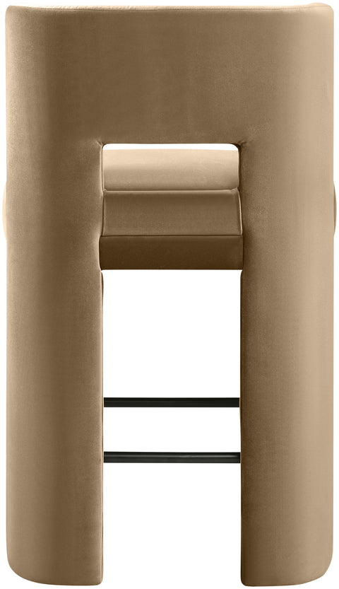 Linden Beige Velvet Performance Fabric Upholstered Counter Stool, 2-Piece