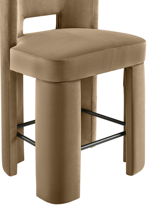 Linden Beige Velvet Performance Fabric Upholstered Counter Stool, 2-Piece