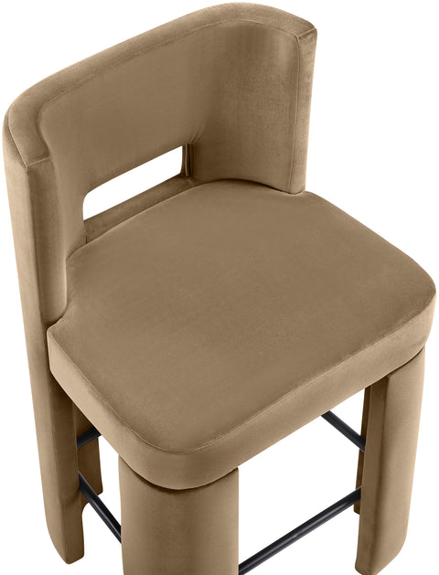 Linden Beige Velvet Performance Fabric Upholstered Counter Stool, 2-Piece