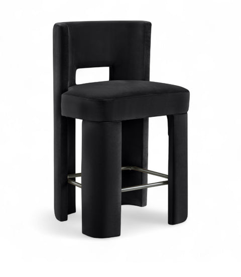 Linden Black Velvet Performance Fabric Upholstered Counter Stool, 2-Piece
