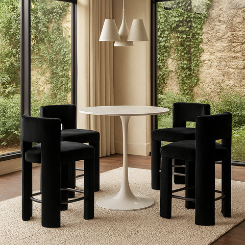 Linden Black Velvet Performance Fabric Upholstered Counter Stool, 2-Piece