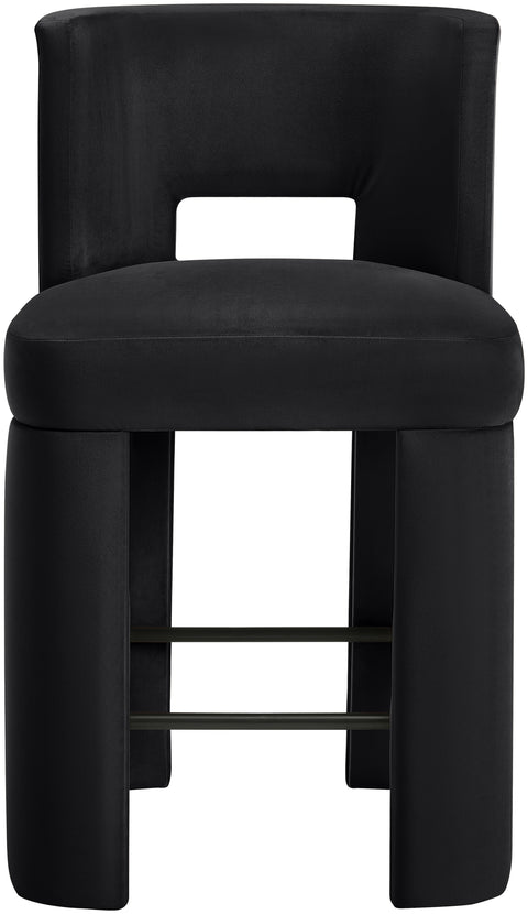 Linden Black Velvet Performance Fabric Upholstered Counter Stool, 2-Piece