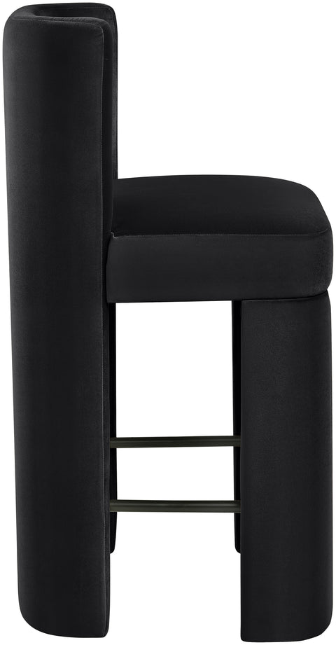 Linden Black Velvet Performance Fabric Upholstered Counter Stool, 2-Piece