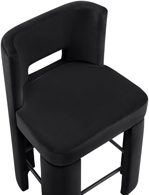Linden Black Velvet Performance Fabric Upholstered Counter Stool, 2-Piece
