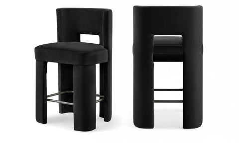 Linden Black Velvet Performance Fabric Upholstered Counter Stool, 2-Piece