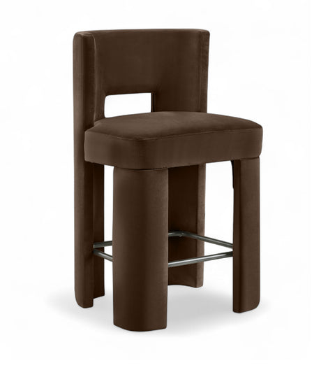 Linden Brown Velvet Performance Fabric Upholstered Counter Stool, 2-Piece