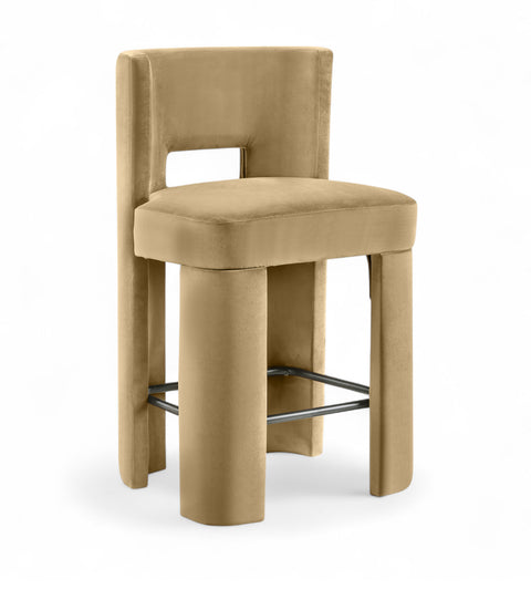 Linden Camel Velvet Performance Fabric Upholstered Counter Stool, 2-Piece