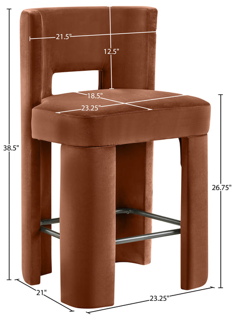 Linden Cognac Velvet Performance Fabric Upholstered Counter Stool, 2-Piece