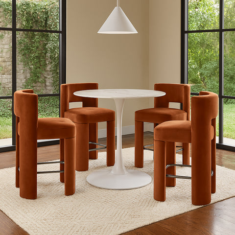 Linden Cognac Velvet Performance Fabric Upholstered Counter Stool, 2-Piece