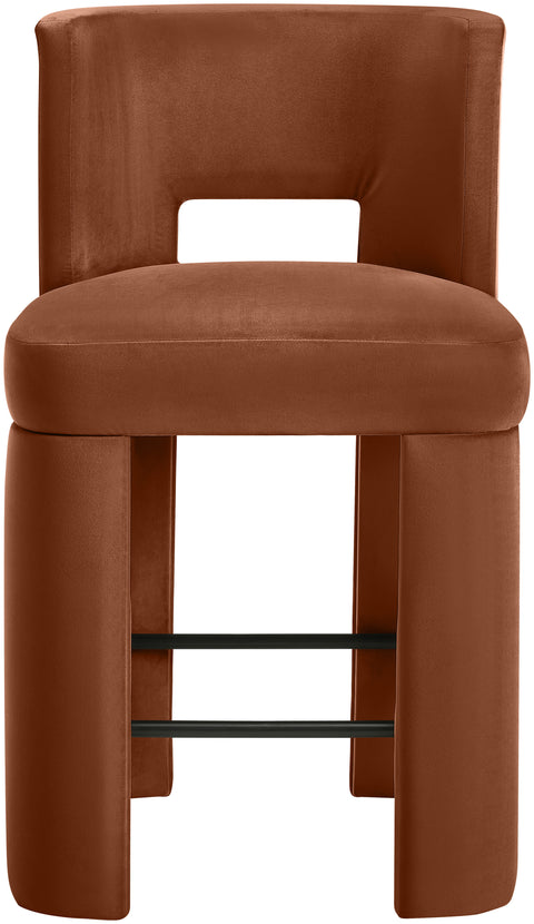 Linden Cognac Velvet Performance Fabric Upholstered Counter Stool, 2-Piece