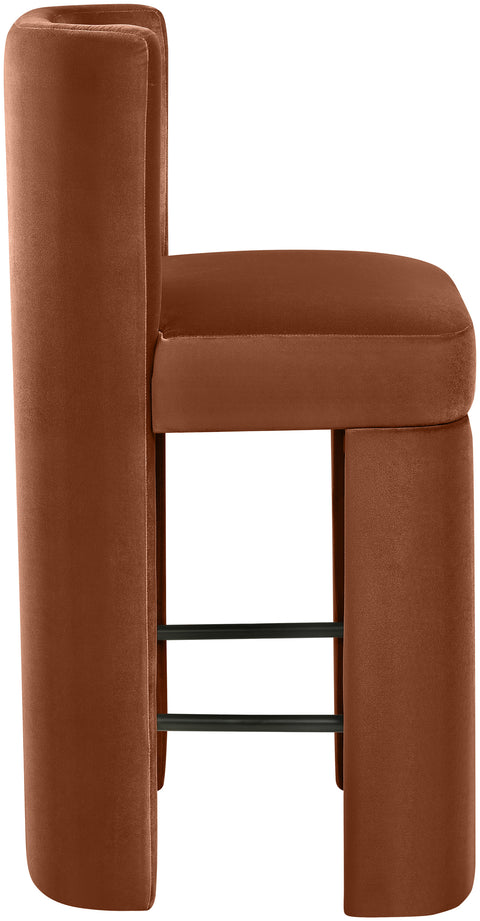Linden Cognac Velvet Performance Fabric Upholstered Counter Stool, 2-Piece