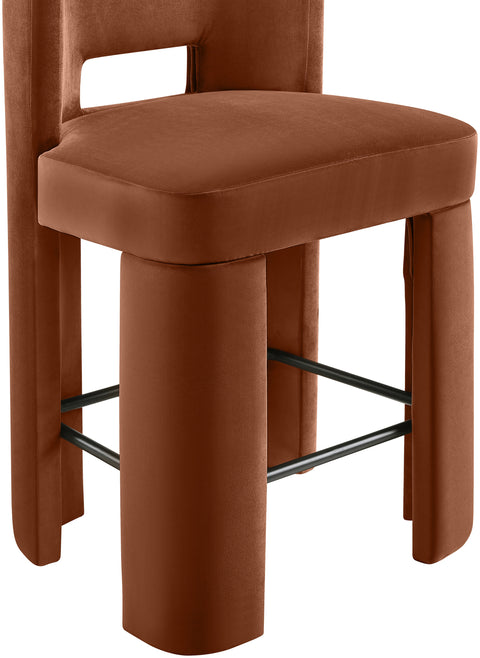 Linden Cognac Velvet Performance Fabric Upholstered Counter Stool, 2-Piece