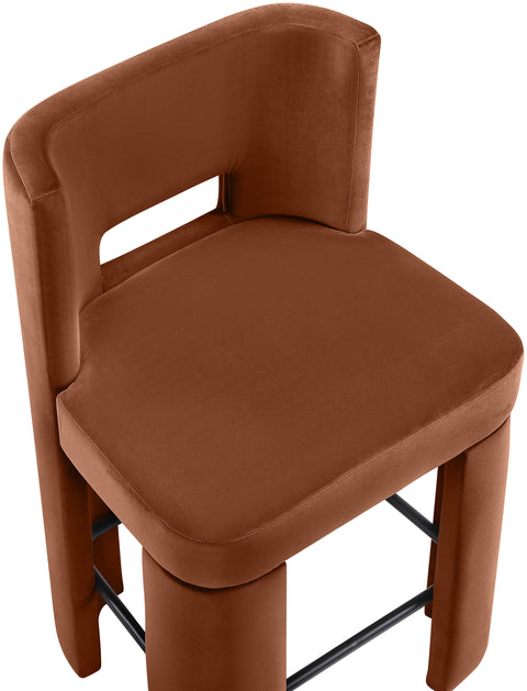 Linden Cognac Velvet Performance Fabric Upholstered Counter Stool, 2-Piece