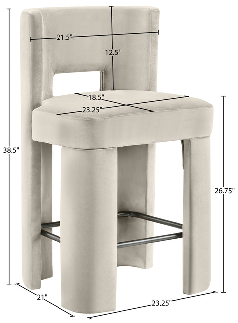 Linden Cream Velvet Performance Fabric Upholstered Counter Stool, 2-Piece