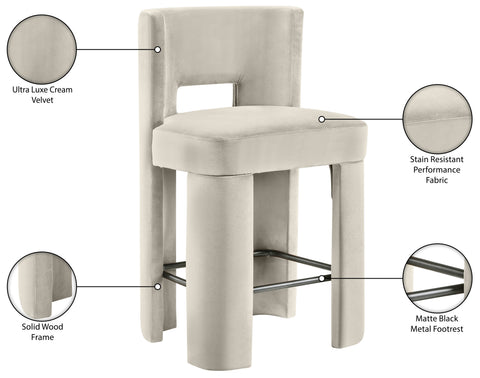 Linden Cream Velvet Performance Fabric Upholstered Counter Stool, 2-Piece