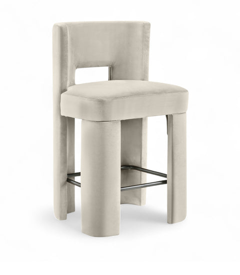 Linden Cream Velvet Performance Fabric Upholstered Counter Stool, 2-Piece