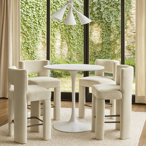 Linden Cream Velvet Performance Fabric Upholstered Counter Stool, 2-Piece