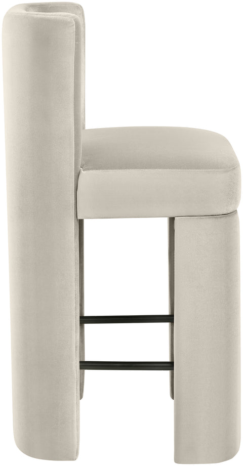 Linden Cream Velvet Performance Fabric Upholstered Counter Stool, 2-Piece