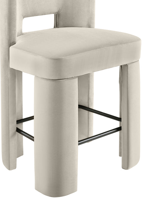 Linden Cream Velvet Performance Fabric Upholstered Counter Stool, 2-Piece
