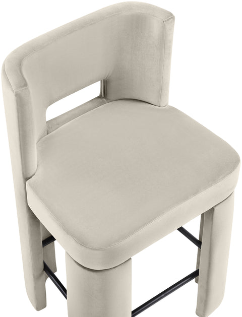 Linden Cream Velvet Performance Fabric Upholstered Counter Stool, 2-Piece