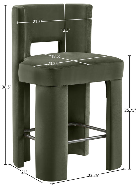 Linden Green Velvet Performance Fabric Upholstered Counter Stool, 2-Piece