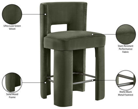 Linden Green Velvet Performance Fabric Upholstered Counter Stool, 2-Piece