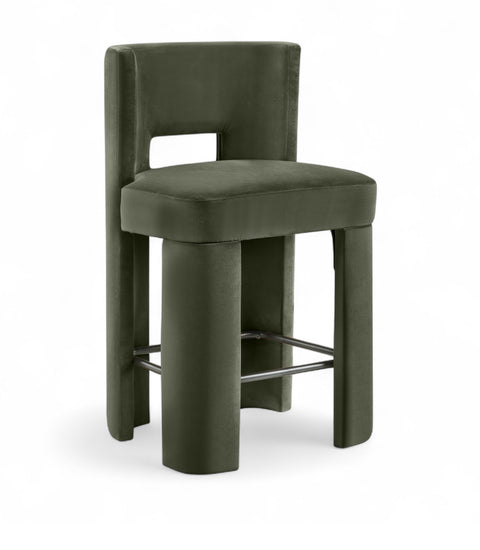 Linden Green Velvet Performance Fabric Upholstered Counter Stool, 2-Piece