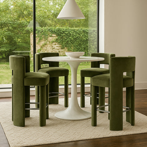 Linden Green Velvet Performance Fabric Upholstered Counter Stool, 2-Piece