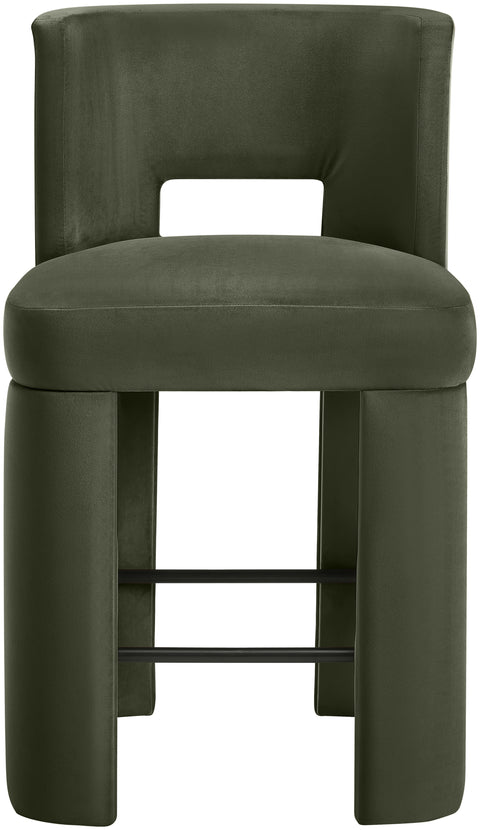 Linden Green Velvet Performance Fabric Upholstered Counter Stool, 2-Piece