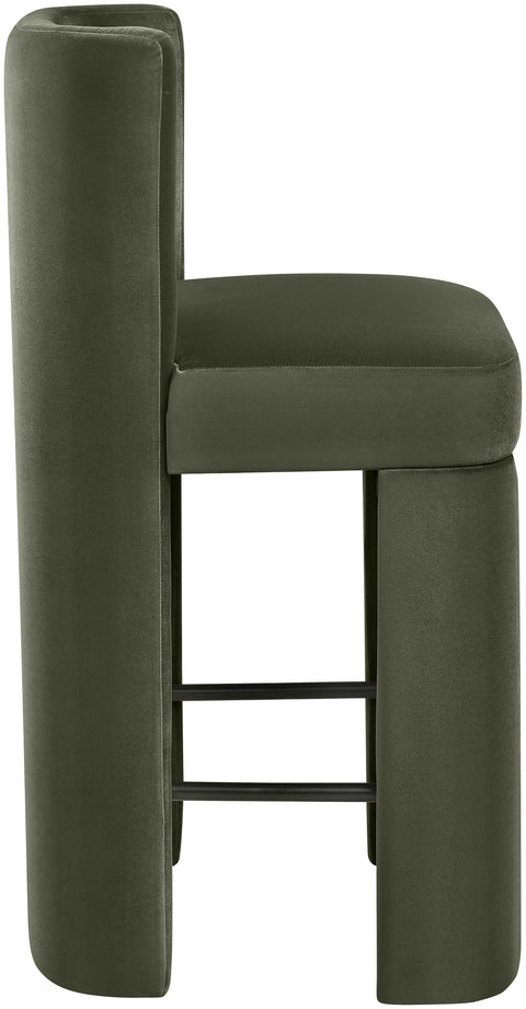 Linden Green Velvet Performance Fabric Upholstered Counter Stool, 2-Piece