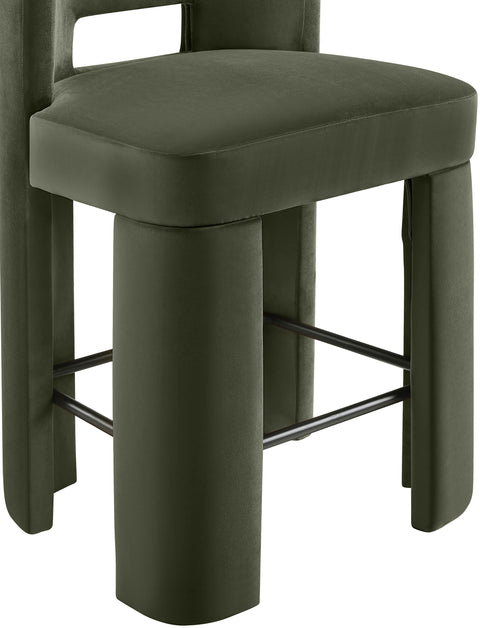 Linden Green Velvet Performance Fabric Upholstered Counter Stool, 2-Piece