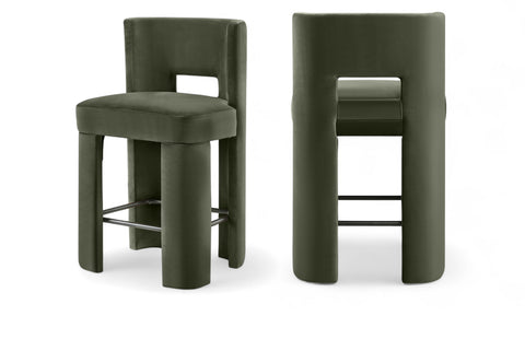 Linden Green Velvet Performance Fabric Upholstered Counter Stool, 2-Piece