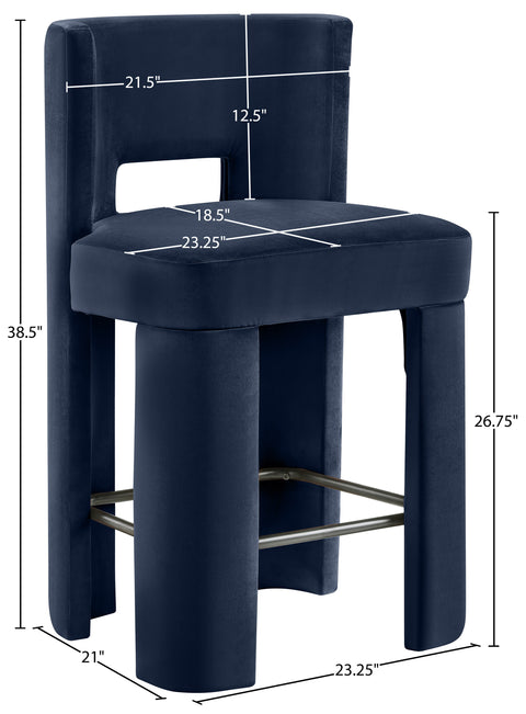 Linden Navy Velvet Performance Fabric Upholstered Counter Stool, 2-Piece