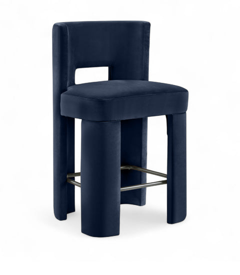 Linden Navy Velvet Performance Fabric Upholstered Counter Stool, 2-Piece