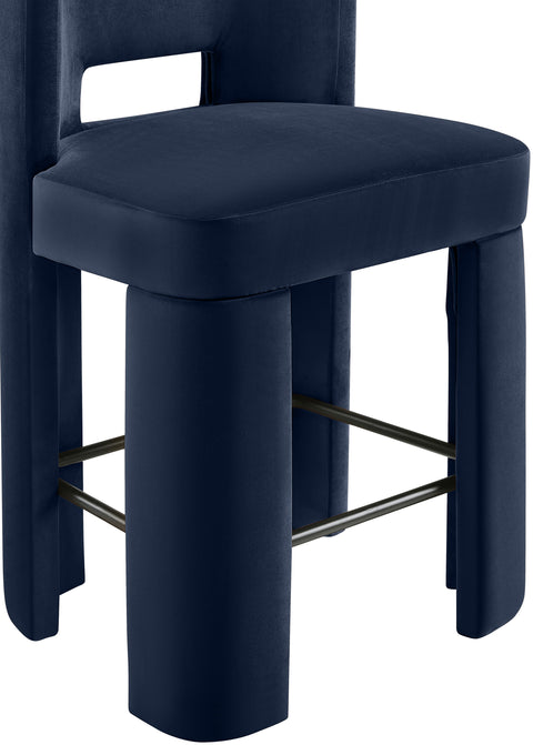 Linden Navy Velvet Performance Fabric Upholstered Counter Stool, 2-Piece
