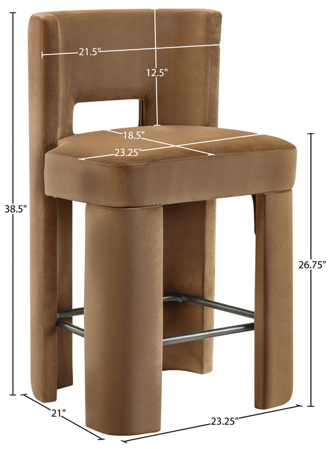Linden Saddle Velvet Performance Fabric Upholstered Counter Stool, 2-Piece