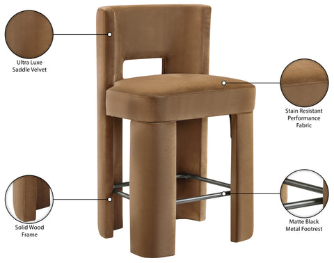 Linden Saddle Velvet Performance Fabric Upholstered Counter Stool, 2-Piece