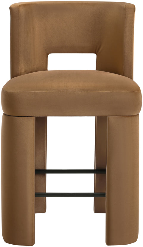Linden Saddle Velvet Performance Fabric Upholstered Counter Stool, 2-Piece