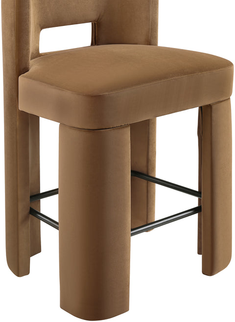 Linden Saddle Velvet Performance Fabric Upholstered Counter Stool, 2-Piece