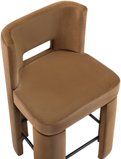 Linden Saddle Velvet Performance Fabric Upholstered Counter Stool, 2-Piece