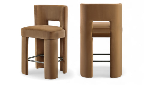 Linden Saddle Velvet Performance Fabric Upholstered Counter Stool, 2-Piece