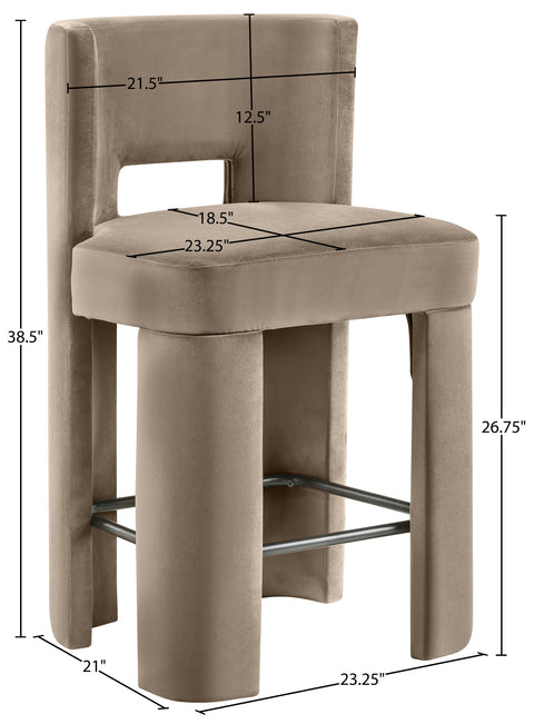 Linden Taupe Velvet Performance Fabric Upholstered Counter Stool, 2-Piece