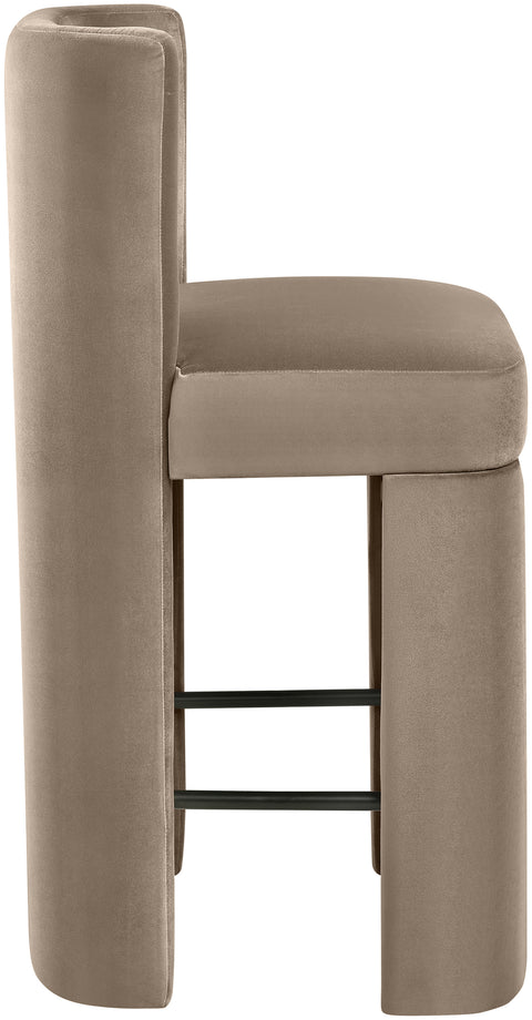 Linden Taupe Velvet Performance Fabric Upholstered Counter Stool, 2-Piece